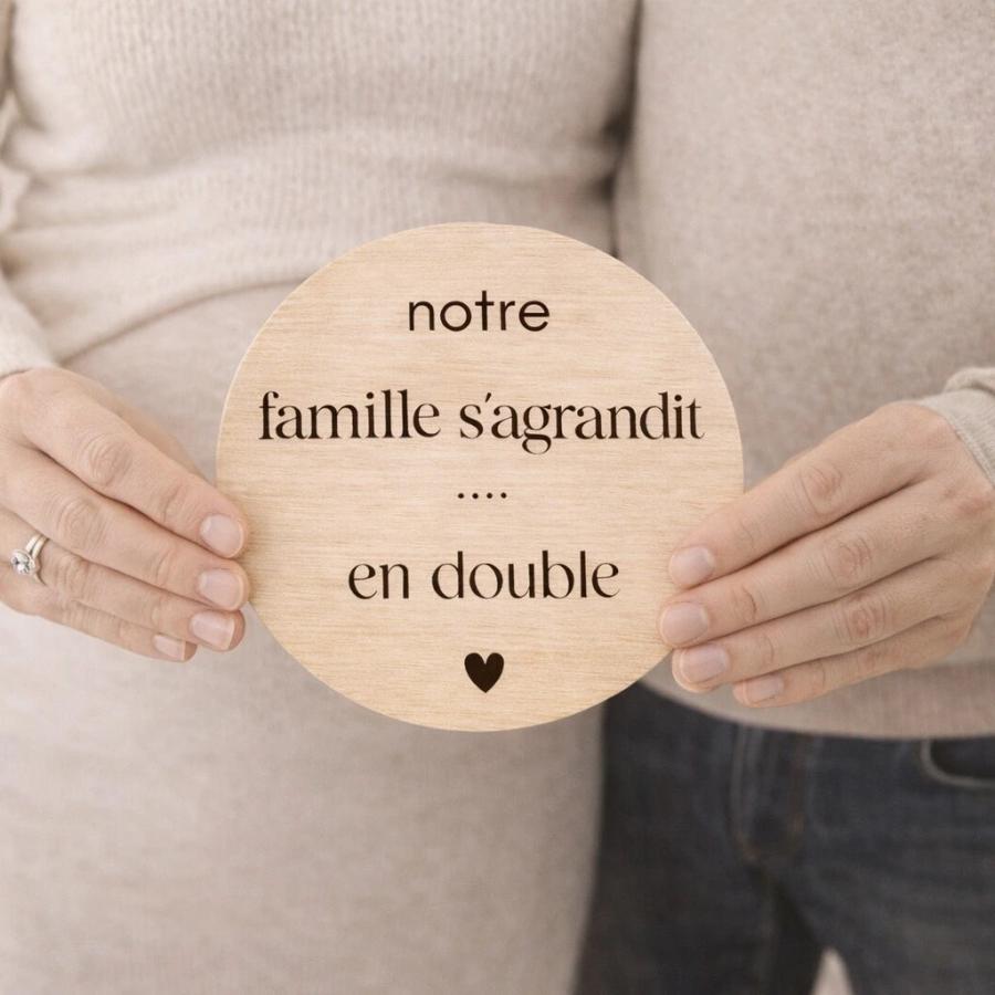 Carte annonce grossesse jumeaux en bois