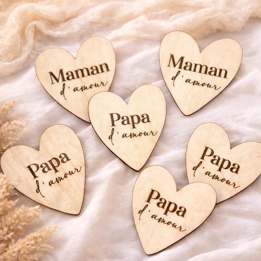 Magnet cœur en bois personnalisé