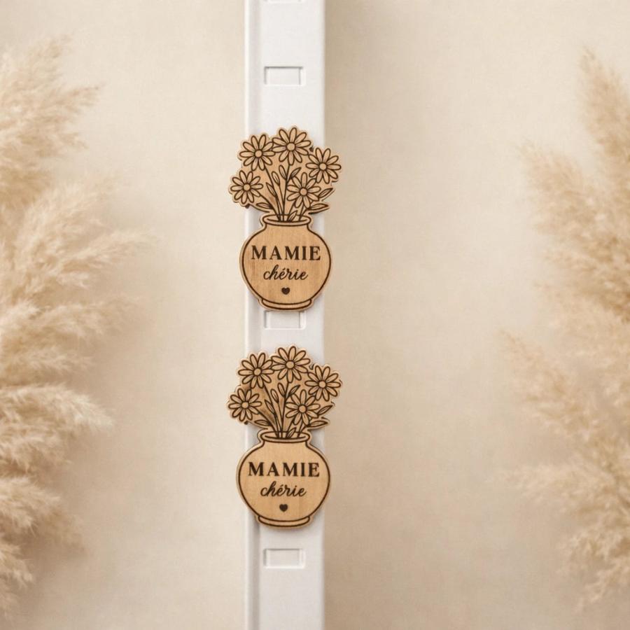 Magnet vase fleuri en bois personnalisé