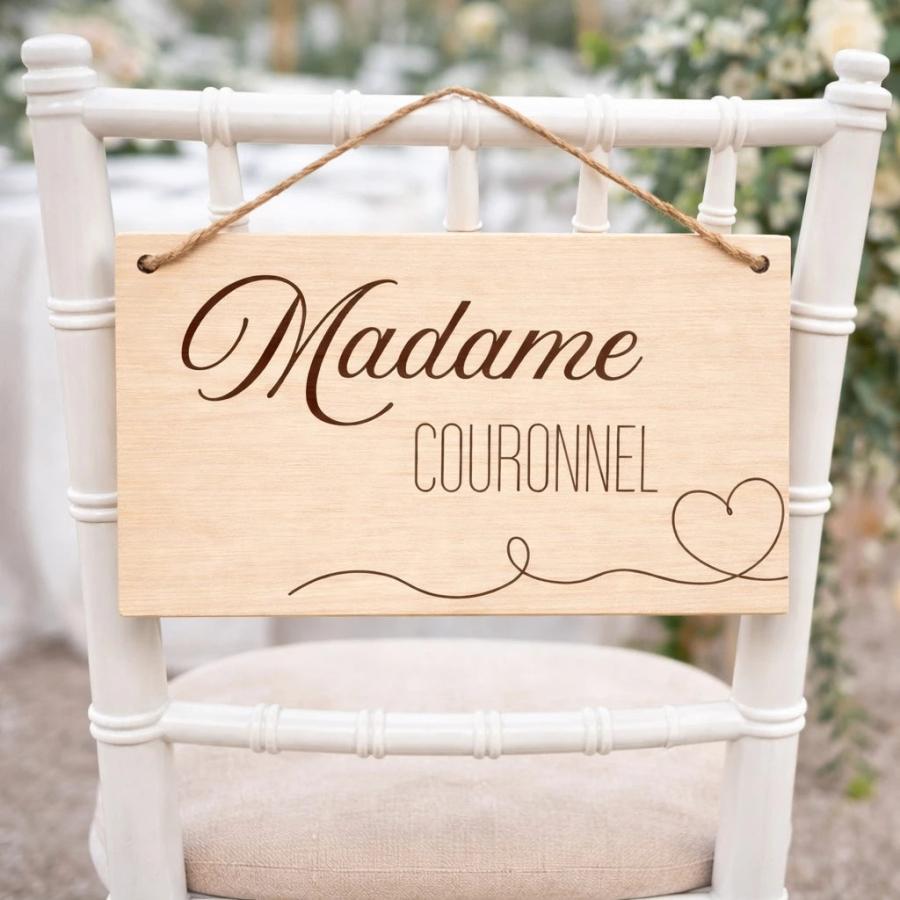 Plaque de chaise mariage en bois