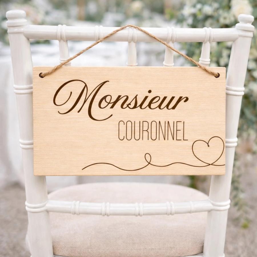 Plaque de chaise mariage en bois